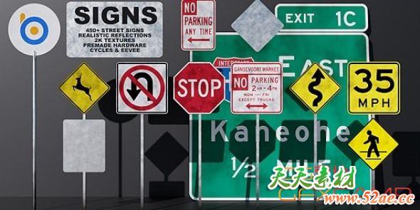 Blender街道指示牌路标预设 Blender Market – Bs Signs – 450+ Street Signs-天天素材网
