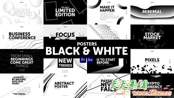 AE模板+PR预设-黑白创意文字标题宣传动画 Posters Black & White-天天素材网