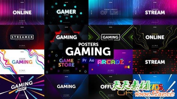 AE模板+PR预设-游戏栏目包装动画 Posters Gaming-天天素材网