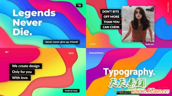 PR模板-彩色图形时尚背景片头 Colorful Typography-天天素材网