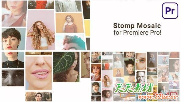 AE模板+PR预设-照片墙Logo动画 Mosaic Stomp Multi Photo Logo-天天素材网