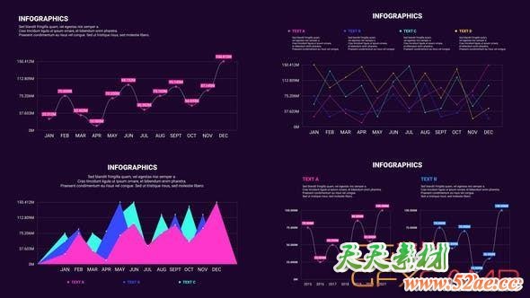 PR预设-点线趋势数据信息图动画 Customizable Line Infographics-天天素材网