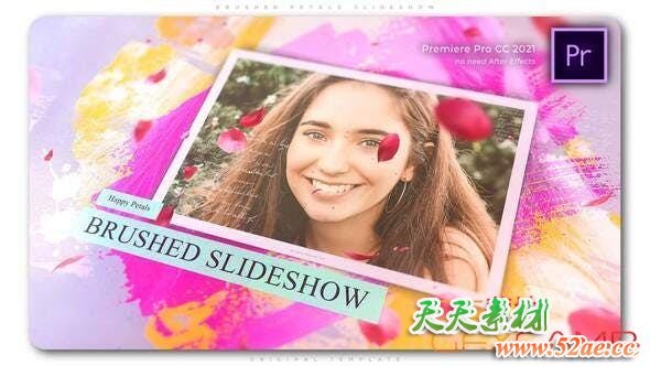 AE模板+PR预设-笔刷遮罩照片相册展示片头 Brushed Petals Slideshow-天天素材网