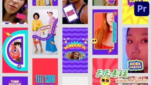 PR模板-时尚视频竖屏宣传片头 Colorful Stories Pack-天天素材网