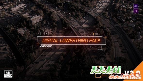 AE模板+PR预设-科技感文字标题字幕条动画 Digital Titles & Lower Thirds HUD-天天素材网