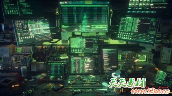 黑客电脑工作台3D模型 CGTrader – Hacking Workspace C4D and Octane 3D model-天天素材网