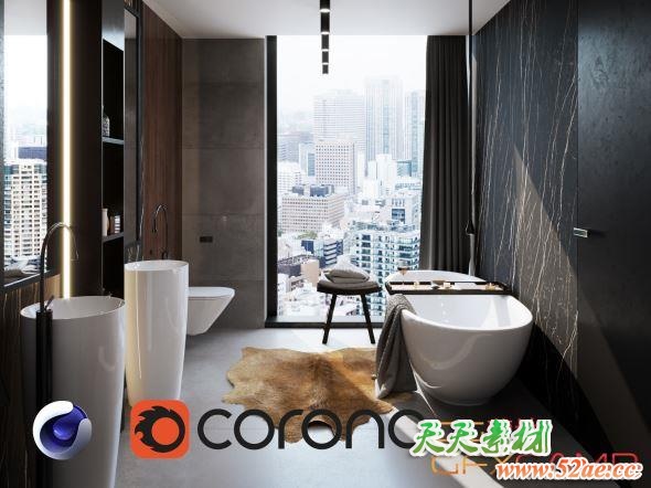 C4D室内浴室场景3D模型 CGTrader – Bathroom Interior Scene for Cinema 4D and Corona Renderer-天天素材网