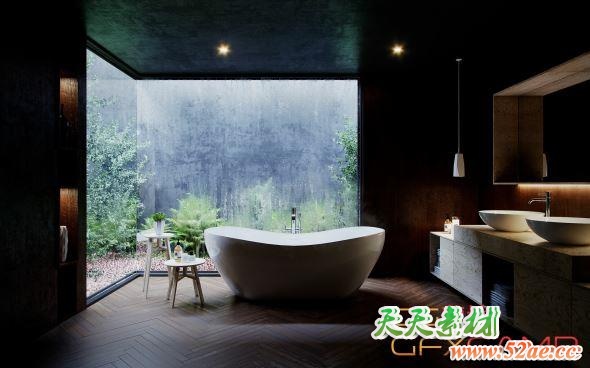 C4D现代浴室场景3D模型 Tropical Bathroom – Cinema 4D Corona Renderer 3D Model-天天素材网