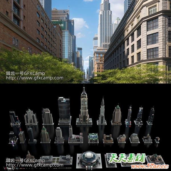 曼哈顿现代城市建筑楼房3D模型 C4D/MAX/FBX/OBJ/Maya/Blender/Houdini/Unity/Unreal等-天天素材网