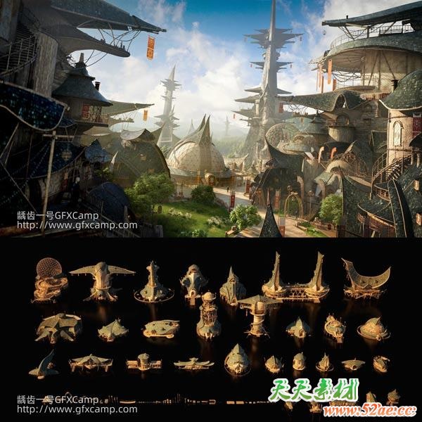 东方奇幻部落建筑楼房3D模型 C4D/MAX/FBX/OBJ/Maya/Blender/Houdini/Unity/Unreal等-天天素材网