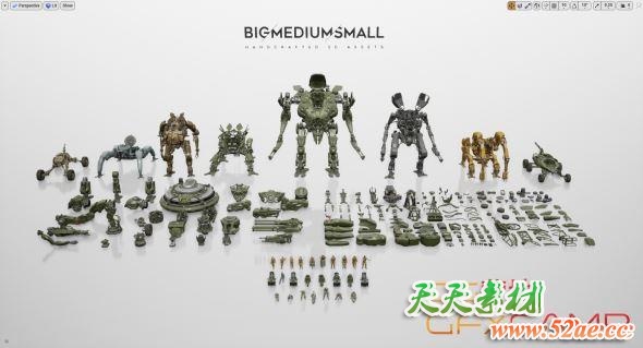 机器人机甲人物器械3D模型 BigMediumSmall – Mech Squad + Post Apocalypse +Medieval Collection  (Blender/FBX/OBJ格式)-天天素材网