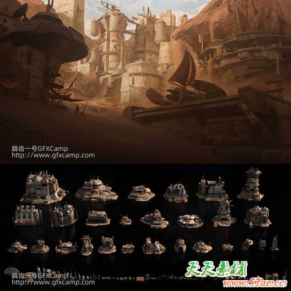 未来科幻破旧基地堡垒建筑3D模型 C4D/MAX/FBX/OBJ/Maya/Blender/Houdini/Unity/Unreal等-天天素材网