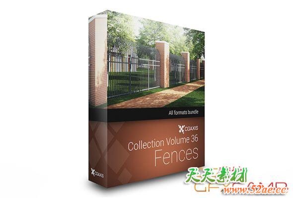 围栏栅栏3D模型 CGAxis – Models Volume 36 Fences (MAX/FBX/OBJ格式)-天天素材网