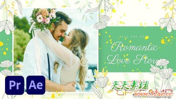 AE模板+PR预设-清新花朵婚礼照片相册片头 Romantic Beautiful Slideshow-天天素材网