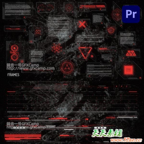 Premiere/PR预设-250组科技感HUD界面UI数据网格背景图标线条动画-天天素材网