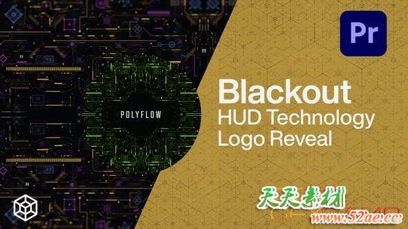 PR预设-科技感元素文字Logo动画 Blackout – HUD Technology Logo Reveal-天天素材网