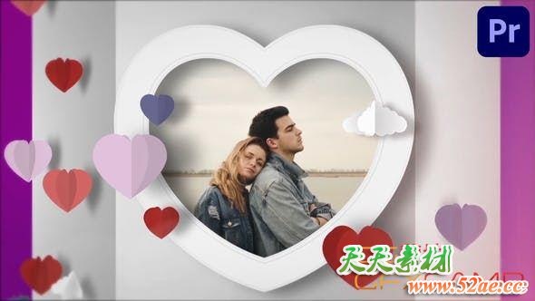 PR预设-爱心折纸情侣浪漫照片相册展示片头 Lovely Slides-天天素材网