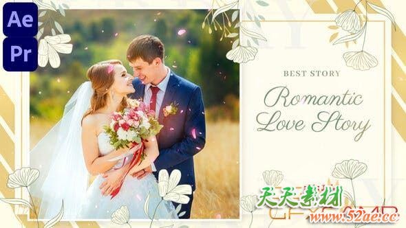 AE模板+PR预设-浪漫婚礼照片相册片头展示 Romantic Love Story Wedding Slideshow-天天素材网