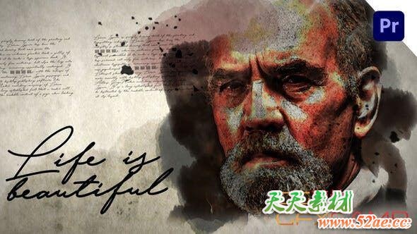 PR预设-水墨笔刷遮罩图片信息展示片头 Sketch Slideshow-天天素材网