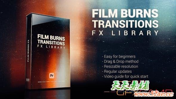 PR模板-胶片光效漏光叠加特效转场素材 Film Burns Transitions & FX Pack-天天素材网