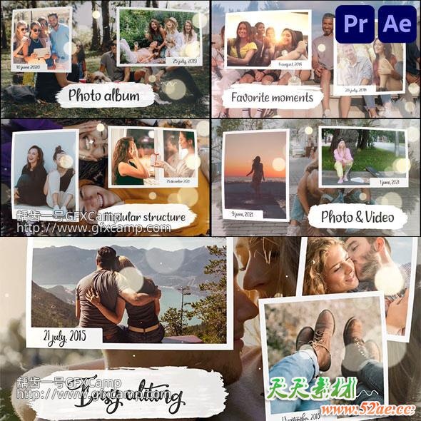 AE模板+PR预设-美好照片爱情相册回忆生活记录片头开场+背景音乐-天天素材网