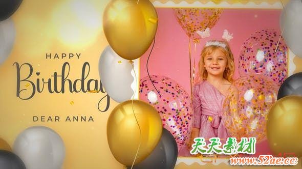 AE模板+PR预设-气球相册照片儿童小孩生日片头 Happy Birthday II-天天素材网