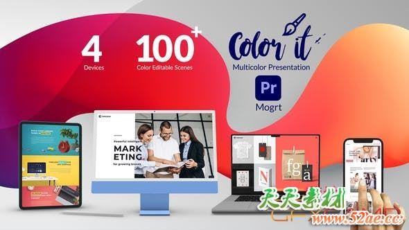 PR预设-手机电脑平板APP宣传动画 Color it – Multicolor Web and App Promo for Premiere Pro-天天素材网
