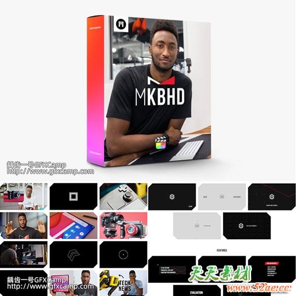 FCPX插件-网络短视频包装文字标题字幕条视频聚焦遮幅转场预设 MKBHD-天天素材网
