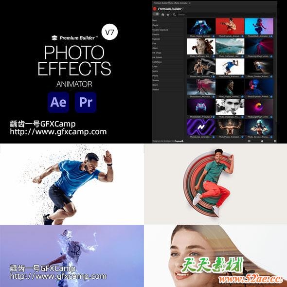 AE+PR脚本-图片边缘烟雾粒子飘散信号损坏能量像素拖尾特效预设V7-天天素材网