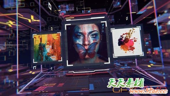 AE模板-三维科技感艺术照片展示框动画 Digital Art Presentation-天天素材网