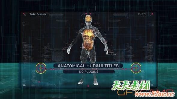 AE模板-科技感人体器官医疗元素动画 Anatomical HUD UI Titles-天天素材网