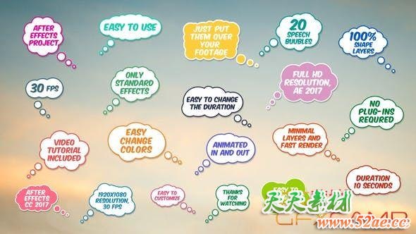 AE模板-20组卡通气泡对话框动画 20 Speech Bubbles-天天素材网