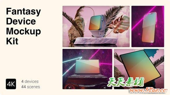 AE模板-复古奇幻风格手机电脑APP宣传片头 Fantasy Device Mockup Kit-天天素材网