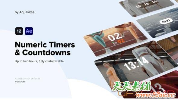 AE模板-12组简洁时间倒计时动画 Numeric Timers & Countdowns-天天素材网