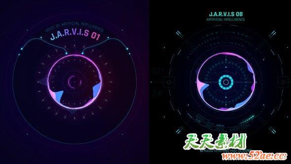 AE模板-科技感音频波形可视化动画 HUD Jarvis-天天素材网