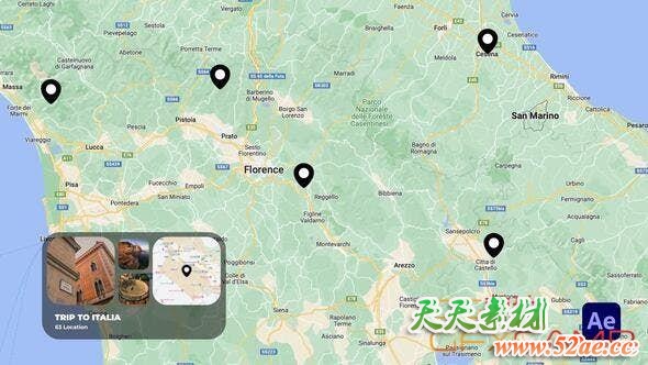 AE模板-地图路径地点连线动画 Map Route Animations-天天素材网