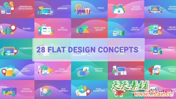 AE模板-28组概念场景扁平化MG动画 Flat Designs Concepts-天天素材网