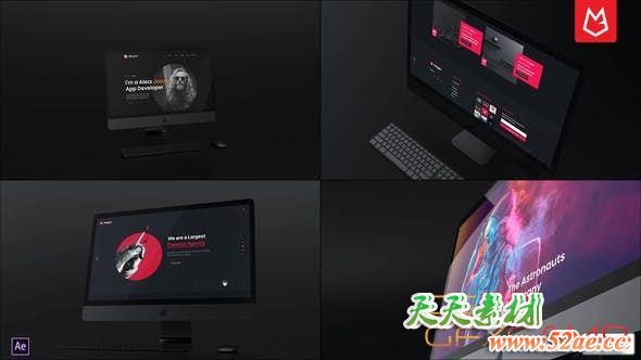 AE模板-苹果台式电脑宣传展示片头 Dark Desktop Promo Mockup Pack-天天素材网