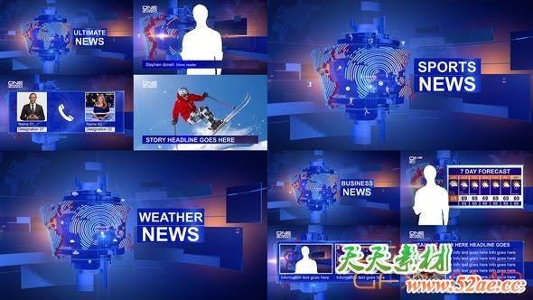 AE模板-新闻栏目包装动画开场片头 News Opener Package-天天素材网