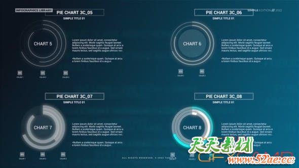 AE模板-科技感圆环饼状图信息数据图表动画 Infographics Simple Pie Charts V2-天天素材网
