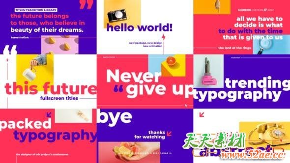 AE模板-时尚文字标题转场动画 Titles Transitions-天天素材网
