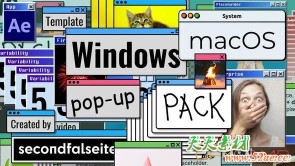AE模板-系统窗口弹窗面板UI动画 Windows macOS Pop-up Pack-天天素材网