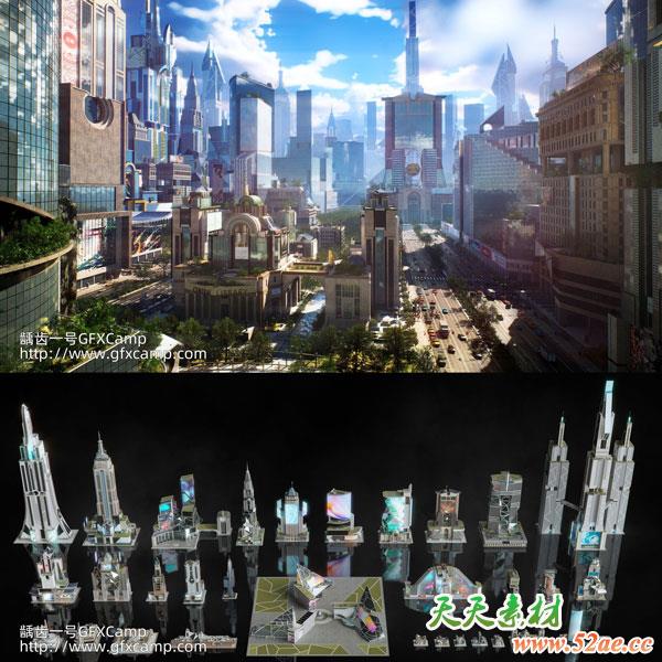 未来纽约城市楼房广场建筑大厦3D模型 C4D/MAX/Maya/Blender/Unity/UE/Houdini格式-天天素材网