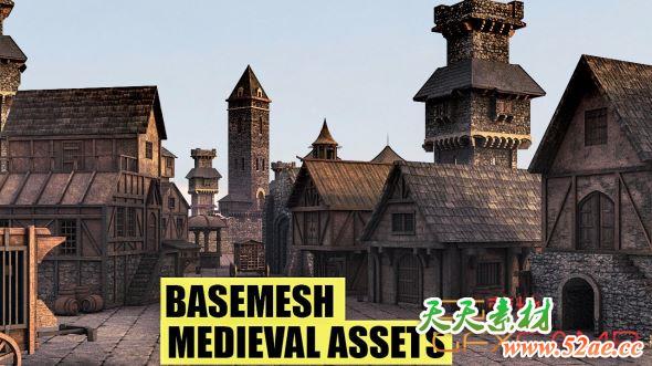 中世纪房屋建筑3D模型 Artstation – BaseMesh 89 MEDIEVAL Assets+Texture (MAX/FBX格式)-天天素材网