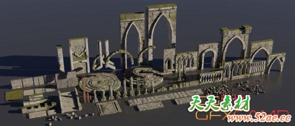 中世纪遗址3D模型 ArtStation – Medieval Fantasy Kitbash (Blender格式)-天天素材网