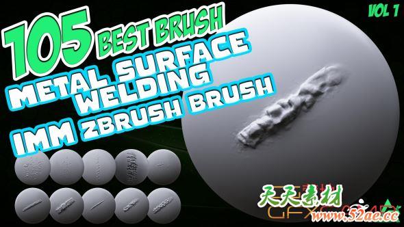 ZBrush钢铁焊接划痕笔刷预设 ArtStation – 105 Zbrush Brush Mega Pack – Metal , Welding , Scratches , Damage IMM Brush-天天素材网