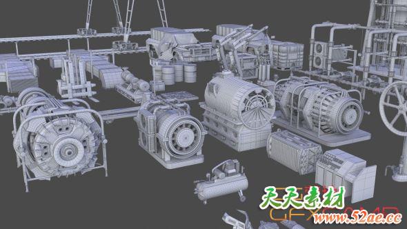 工厂机械3D模型 ArtStation – Industrial Kitbash – 150 Models with UVs-天天素材网