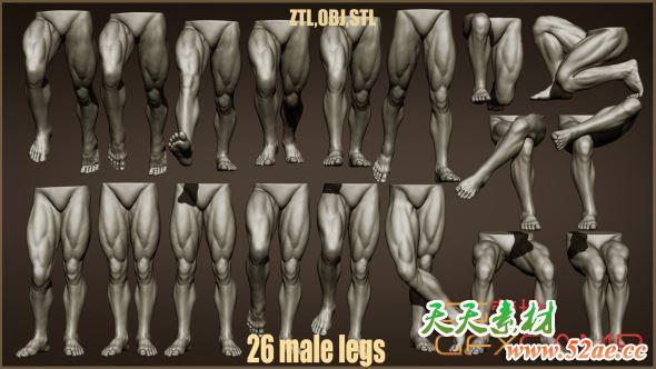 ZBrush男性腿脚预设模型 ArtStation – 26 Male Leg Poses 3D Models-天天素材网