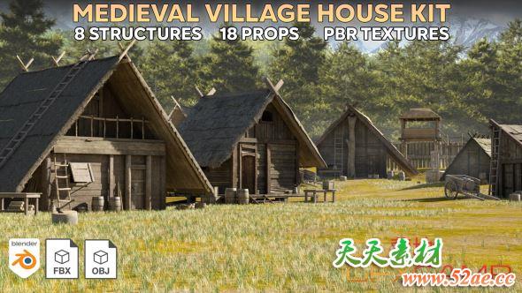中世纪木屋3D模型 ArtStation – Village House Kit (Blender/FBX/OBJ格式)-天天素材网