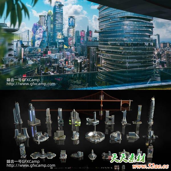 旧金山现代城市建筑楼房3D模型 Blender格式-天天素材网